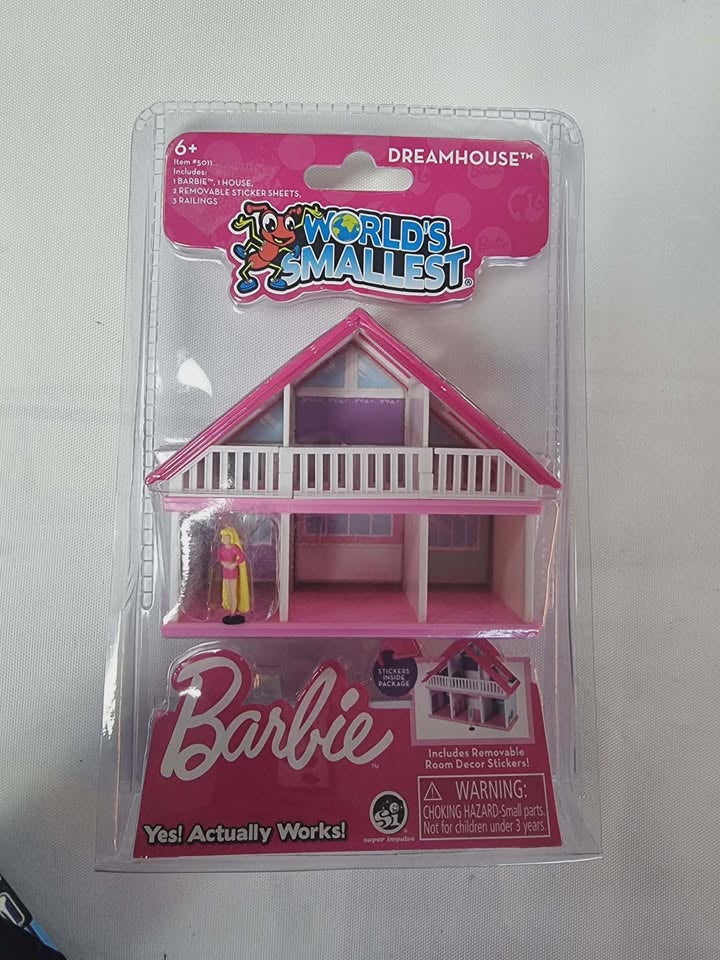 World's Smallest Barbie Dreamhouse Miniature Size Malibu Doll + Room Decor Sticker Sheets