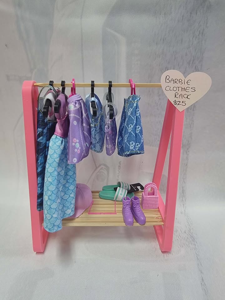 Custom Made Barbie Dollhouse Accessory - Clothes Wardrobe with Coat Hangers & Clothes